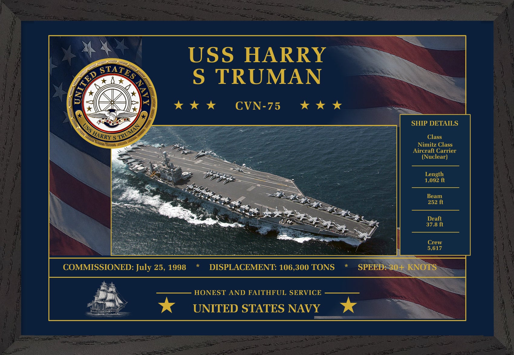 USS Harry S Truman CVN-75 Framed Patriotic Art