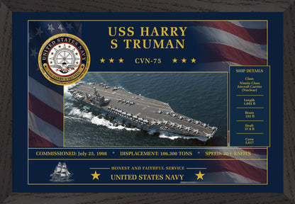 USS Harry S Truman CVN-75 Framed Patriotic Art