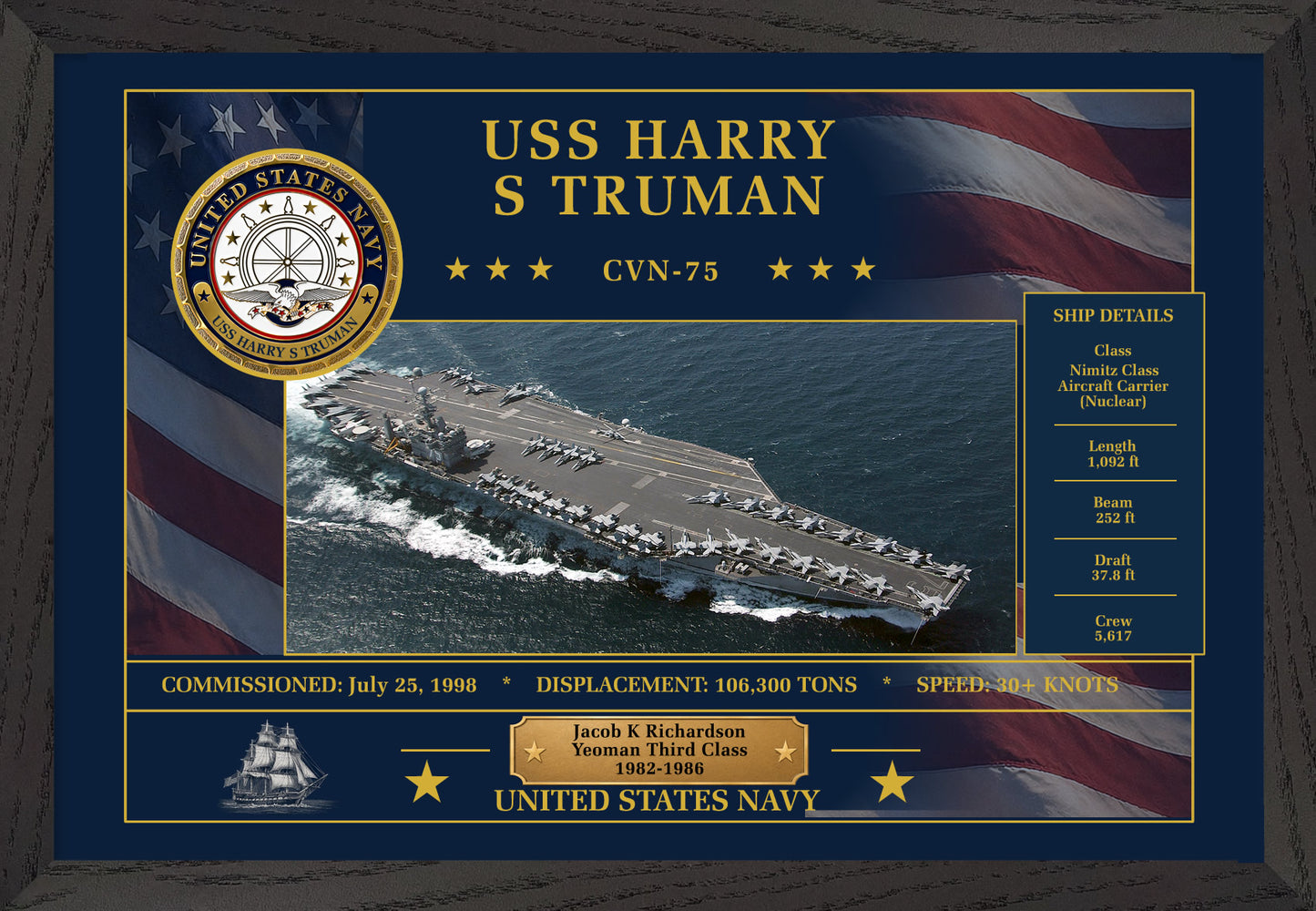 USS Harry S Truman CVN-75 Framed Patriotic Art