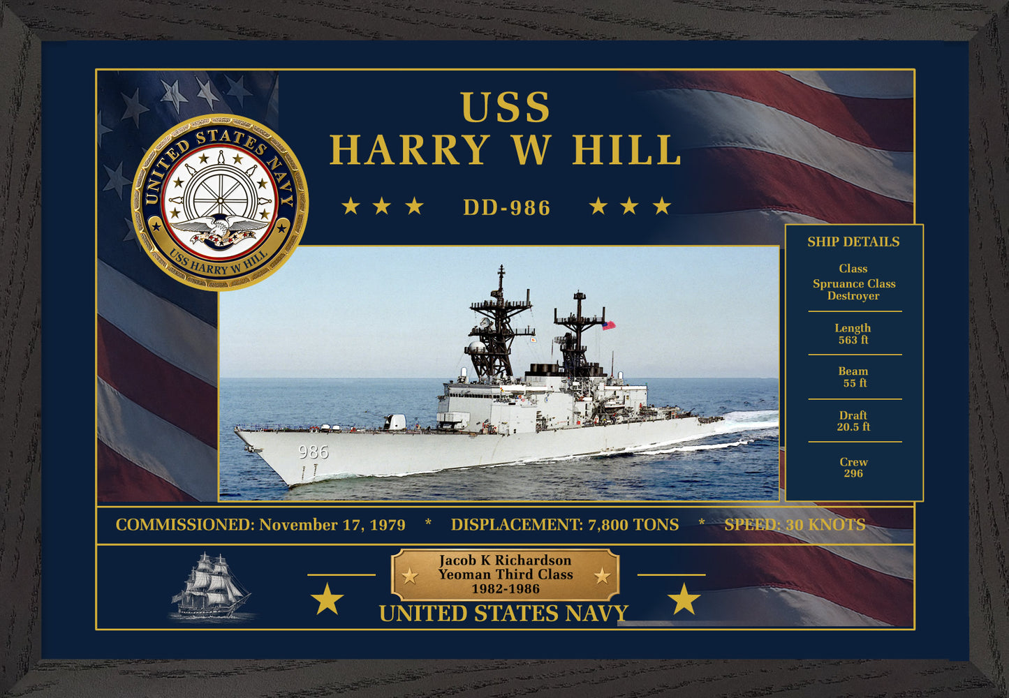 USS Harry W Hill DD-986 Framed Patriotic Art