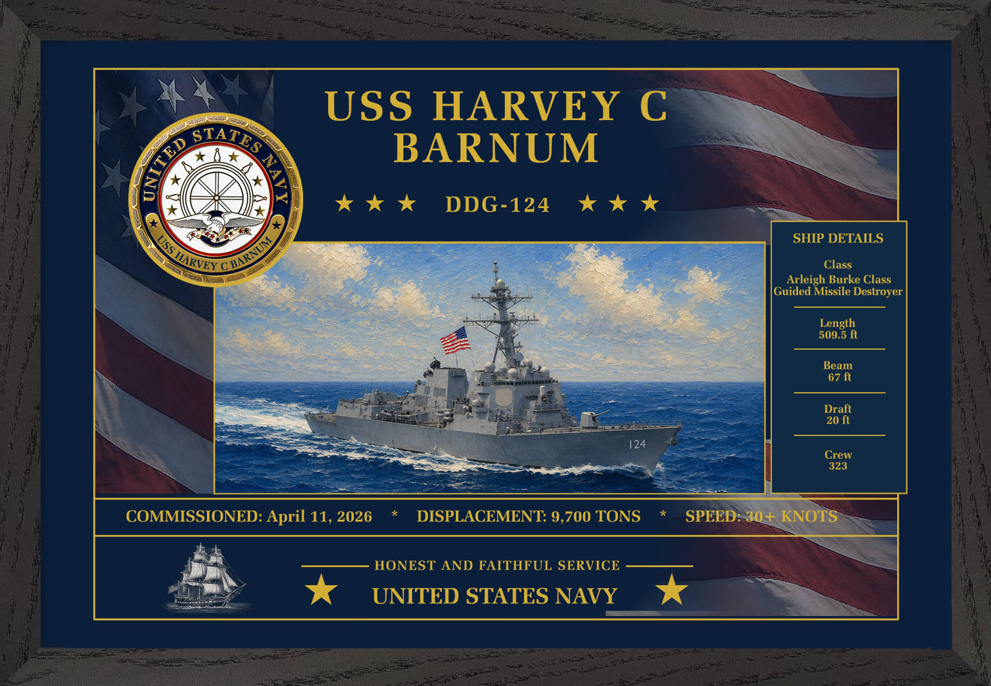 USS Harvey C Barnum DDG-124 Framed Patriotic Art