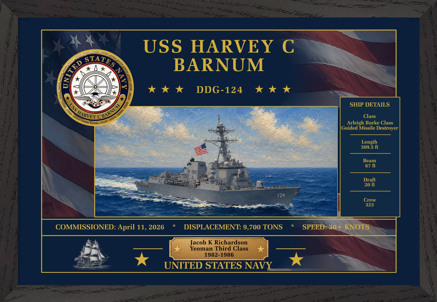 USS Harvey C Barnum DDG-124 Framed Patriotic Art