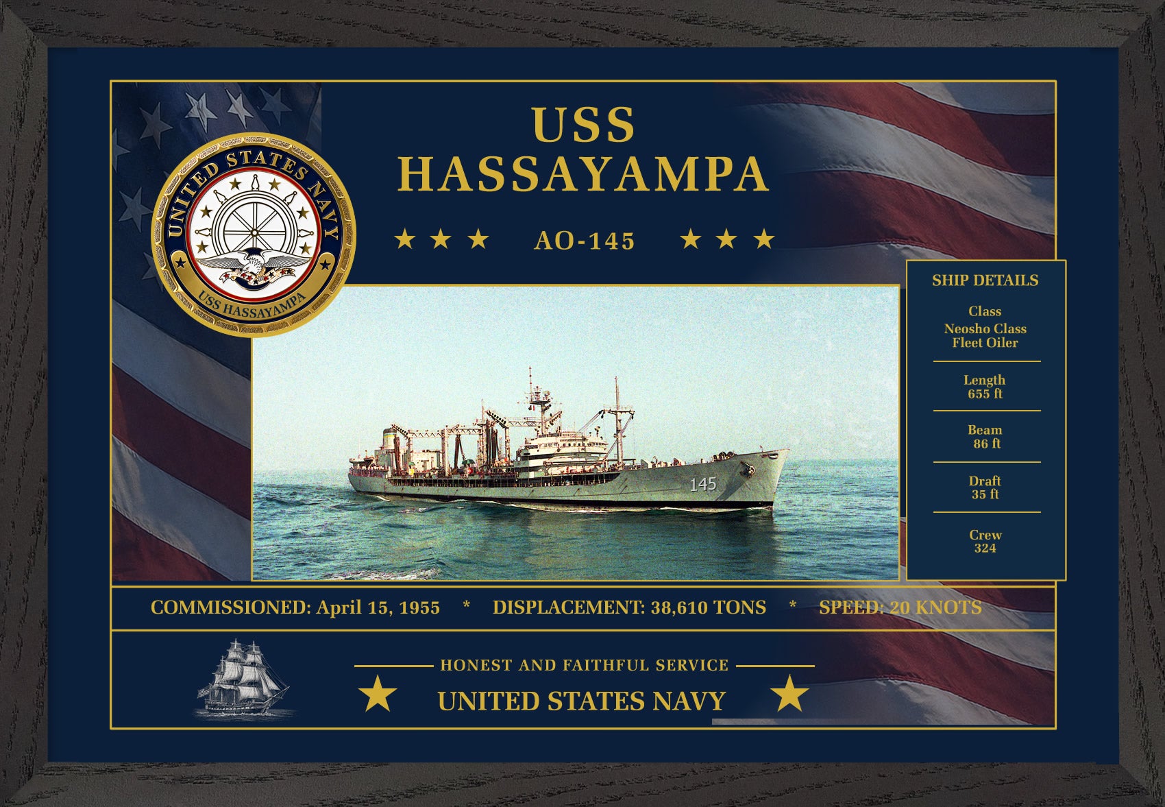 USS Hassayampa AO-145 Framed Patriotic Art