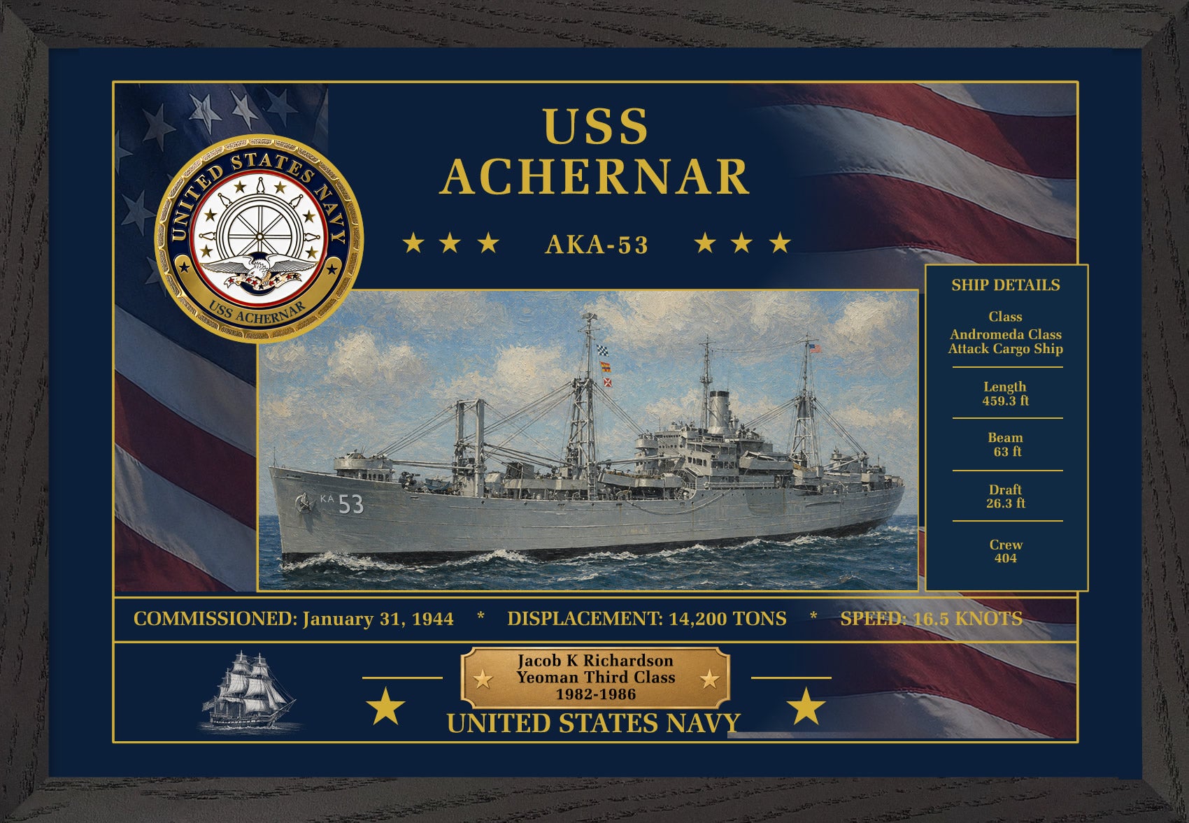 USS Achernar AKA-53 Framed Patriotic Art