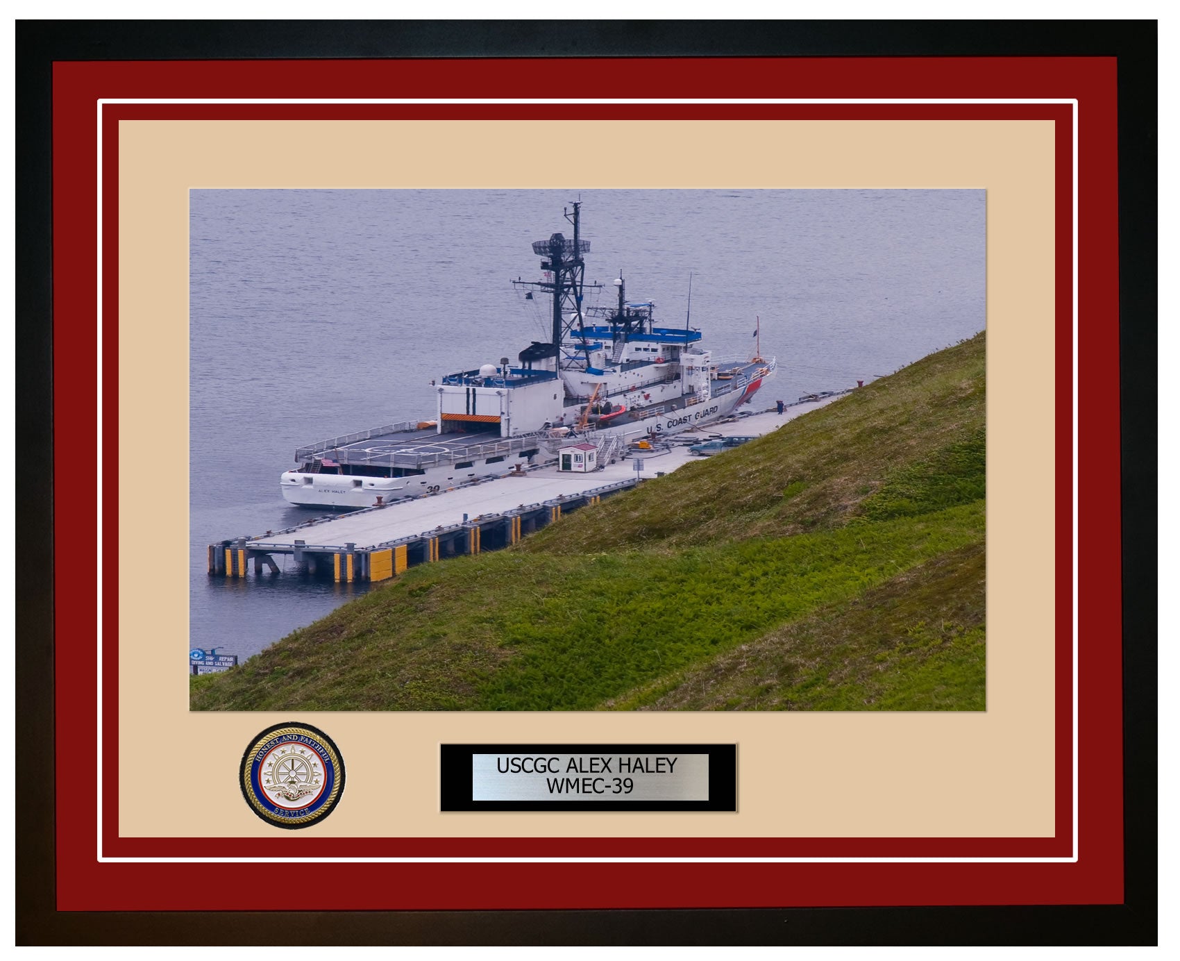 USCGC ALEX HALEY WMEC 39 Framed Coast Guard Ship Photo Burgundy 8WMEC39