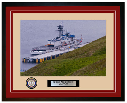 USCGC ALEX HALEY WMEC 39 Framed Coast Guard Ship Photo Burgundy 8WMEC39