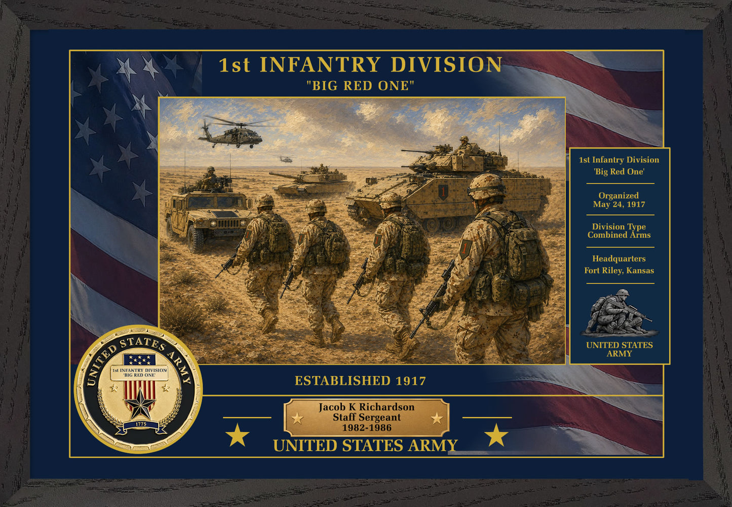1ST INFANTRY DIVISION FRAMED PATRIOTIC ARMY ART - 9001