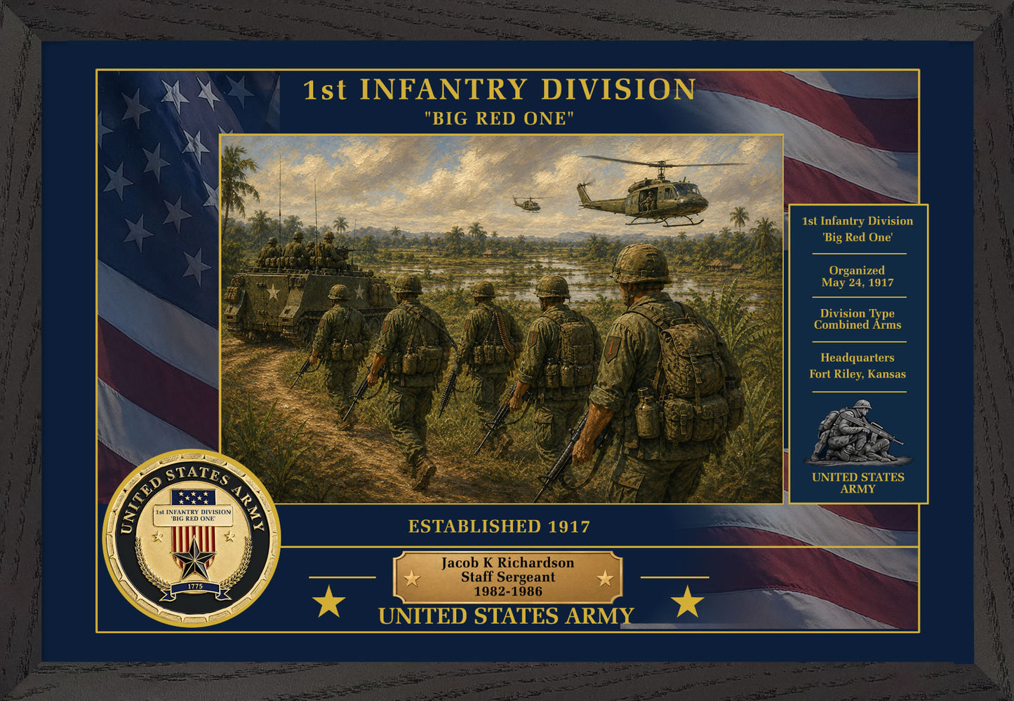 1ST INFANTRY DIVISION FRAMED PATRIOTIC ARMY ART - 9002