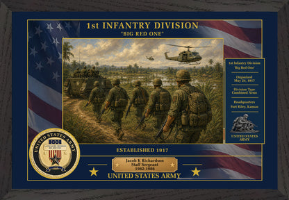 1ST INFANTRY DIVISION FRAMED PATRIOTIC ARMY ART - 9002