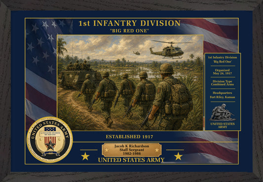 1ST INFANTRY DIVISION FRAMED PATRIOTIC ARMY ART - 9002