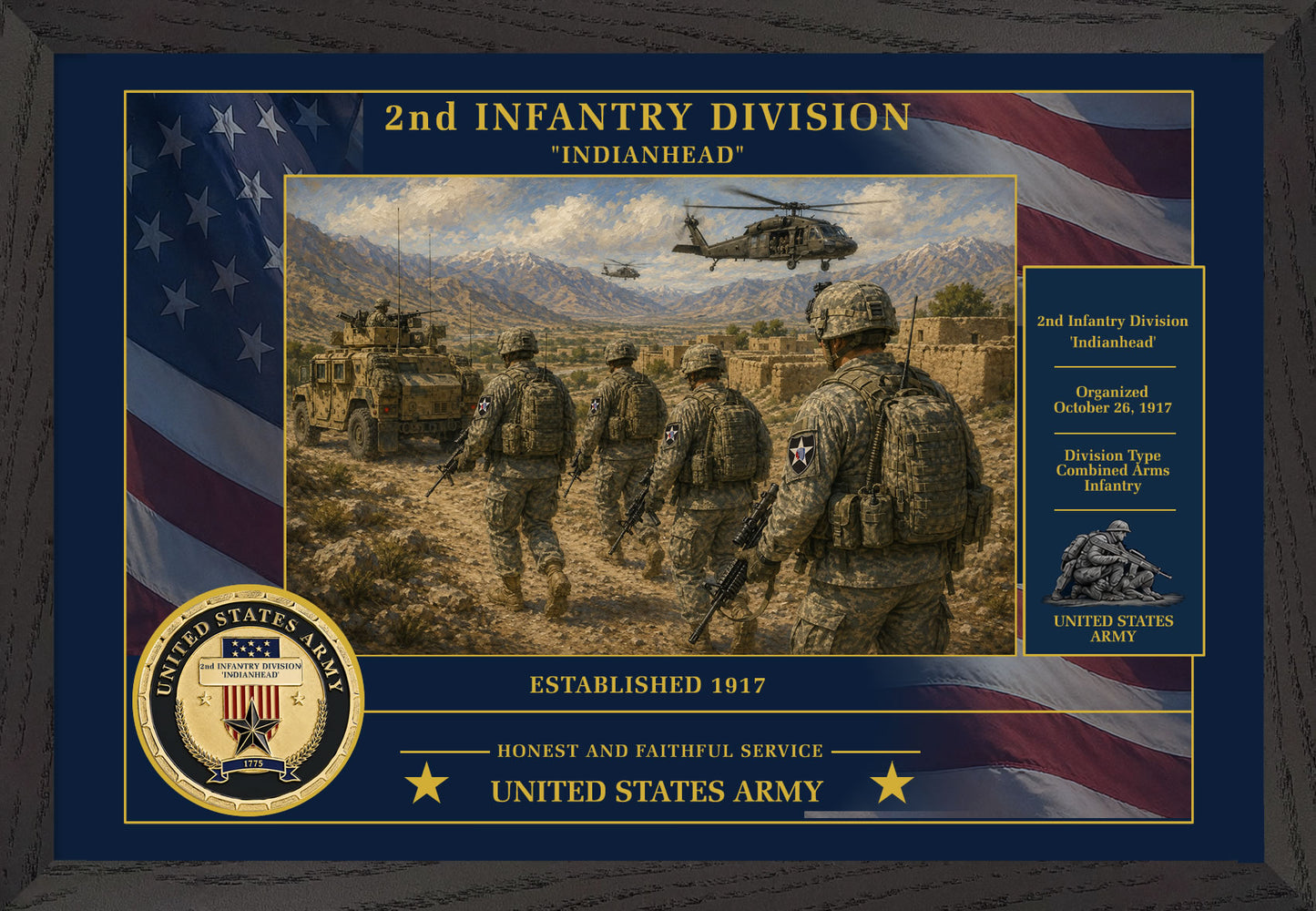 2nd Infantry Division Framed Patriotic Army Art