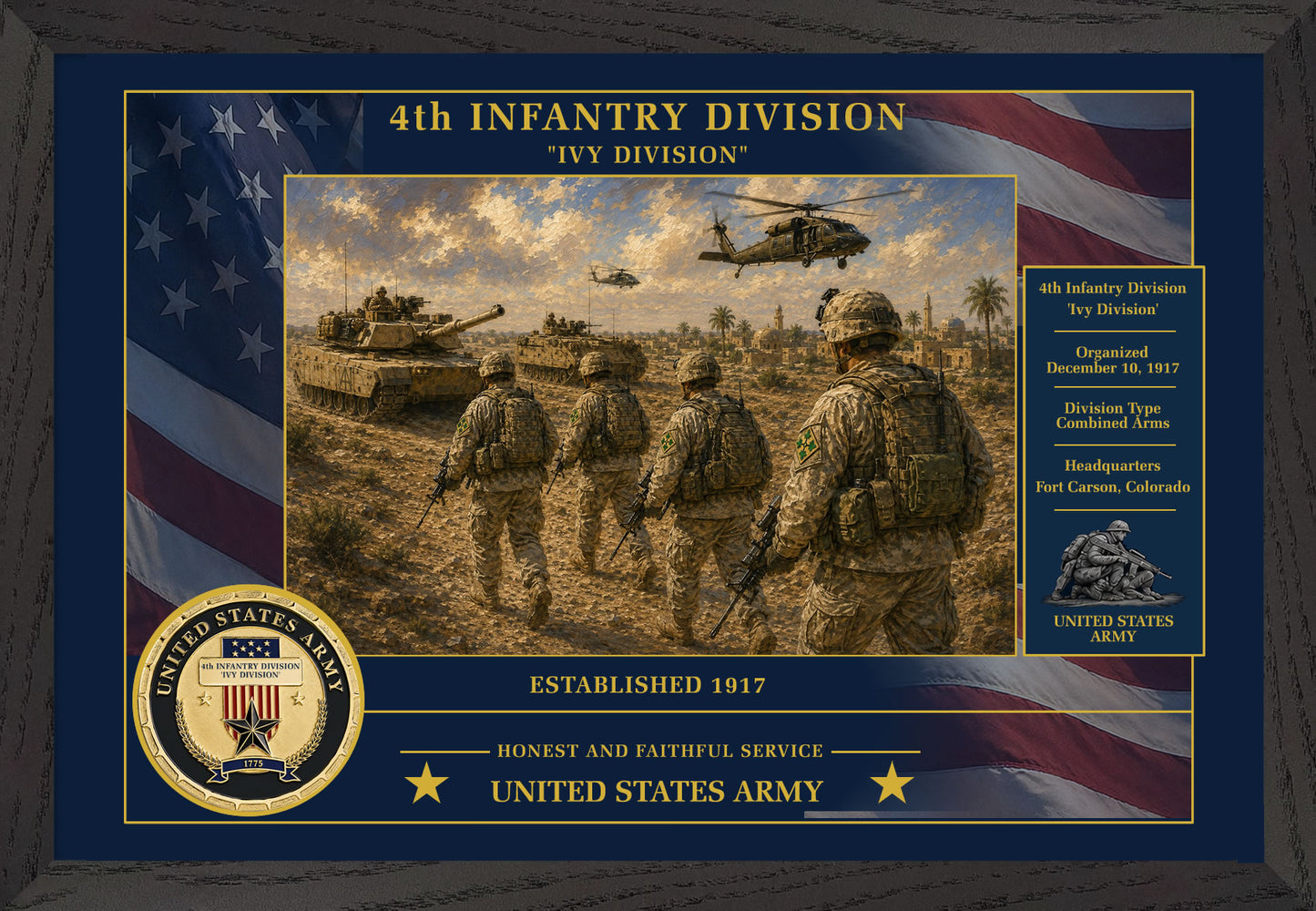 4th Infantry Division Framed Patriotic Army Art