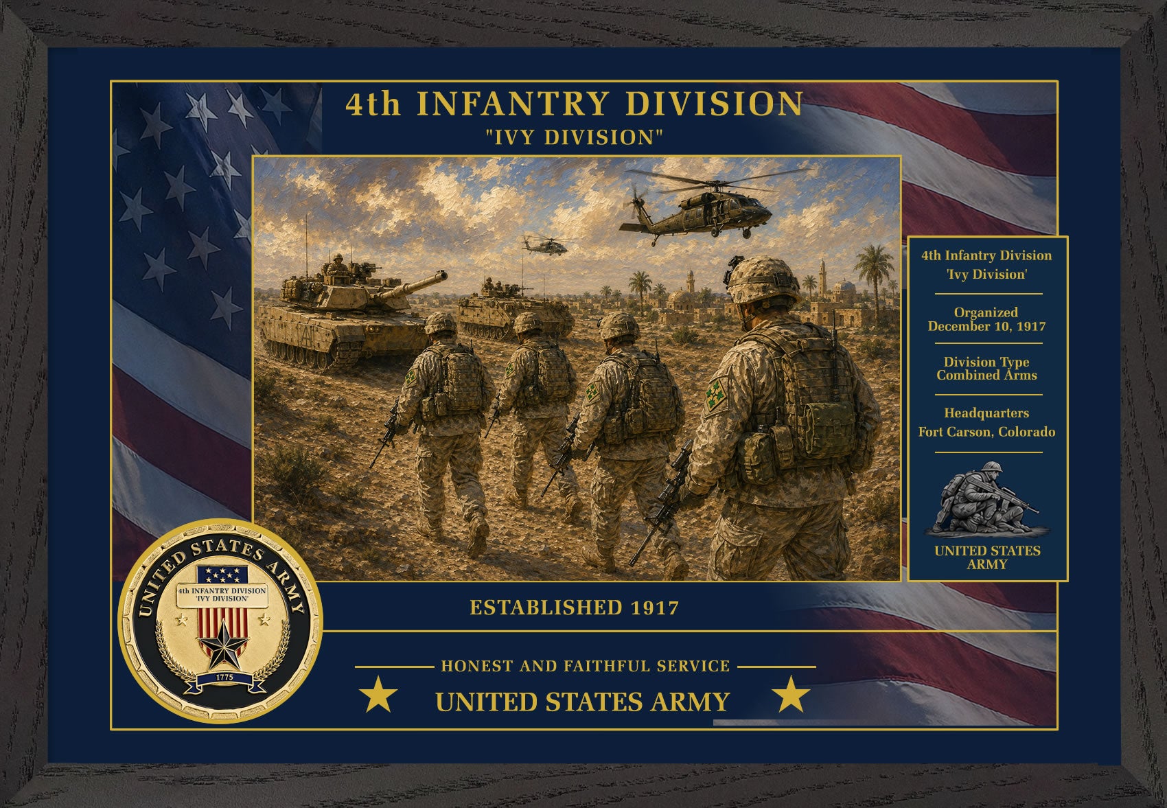 4th Infantry Division Framed Patriotic Army Art