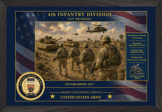 4th Infantry Division Framed Patriotic Army Art