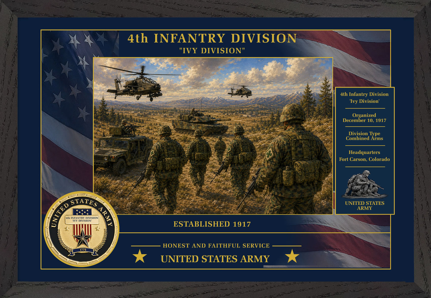 4th Infantry Division Framed Patriotic Army Art