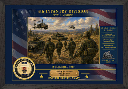 4TH INFANTRY DIVISION FRAMED PATRIOTIC ARMY ART - 9008