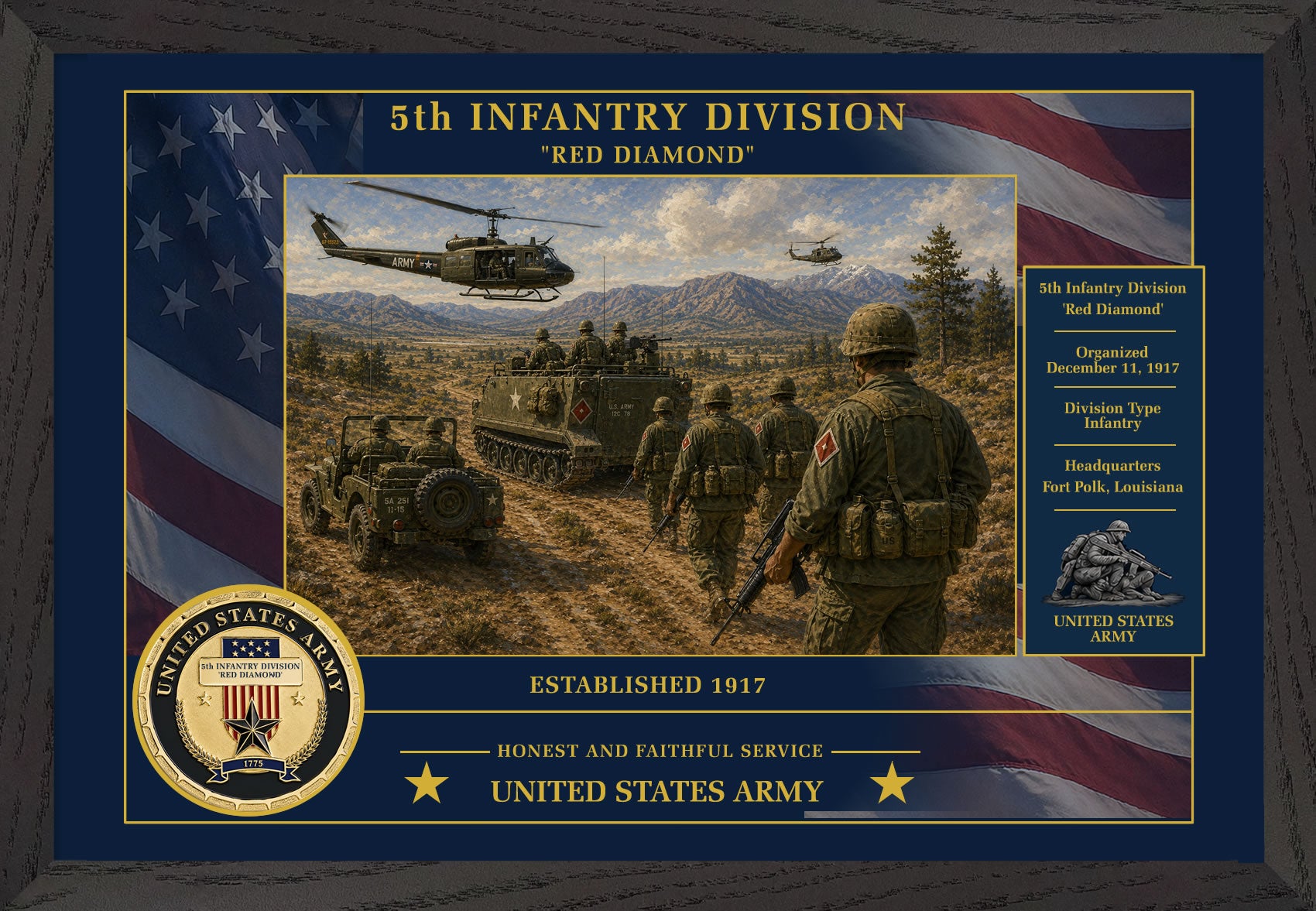 5th Infantry Division Framed Patriotic Army Art