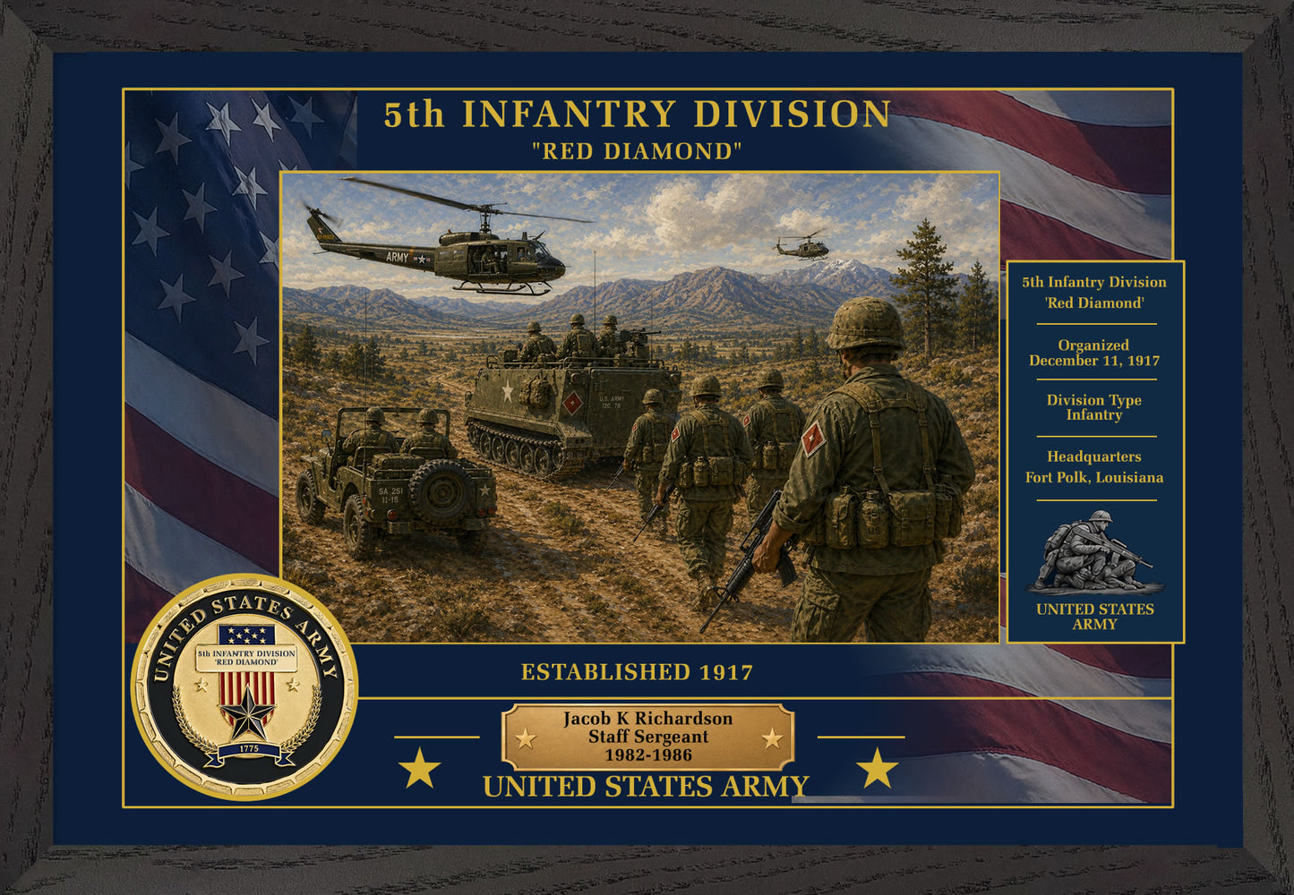 5TH INFANTRY DIVISION FRAMED PATRIOTIC ARMY ART - 9009