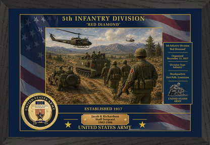 5TH INFANTRY DIVISION FRAMED PATRIOTIC ARMY ART - 9009