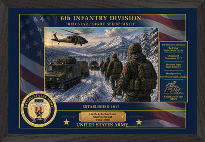 6TH INFANTRY DIVISION FRAMED PATRIOTIC ARMY ART - 9010