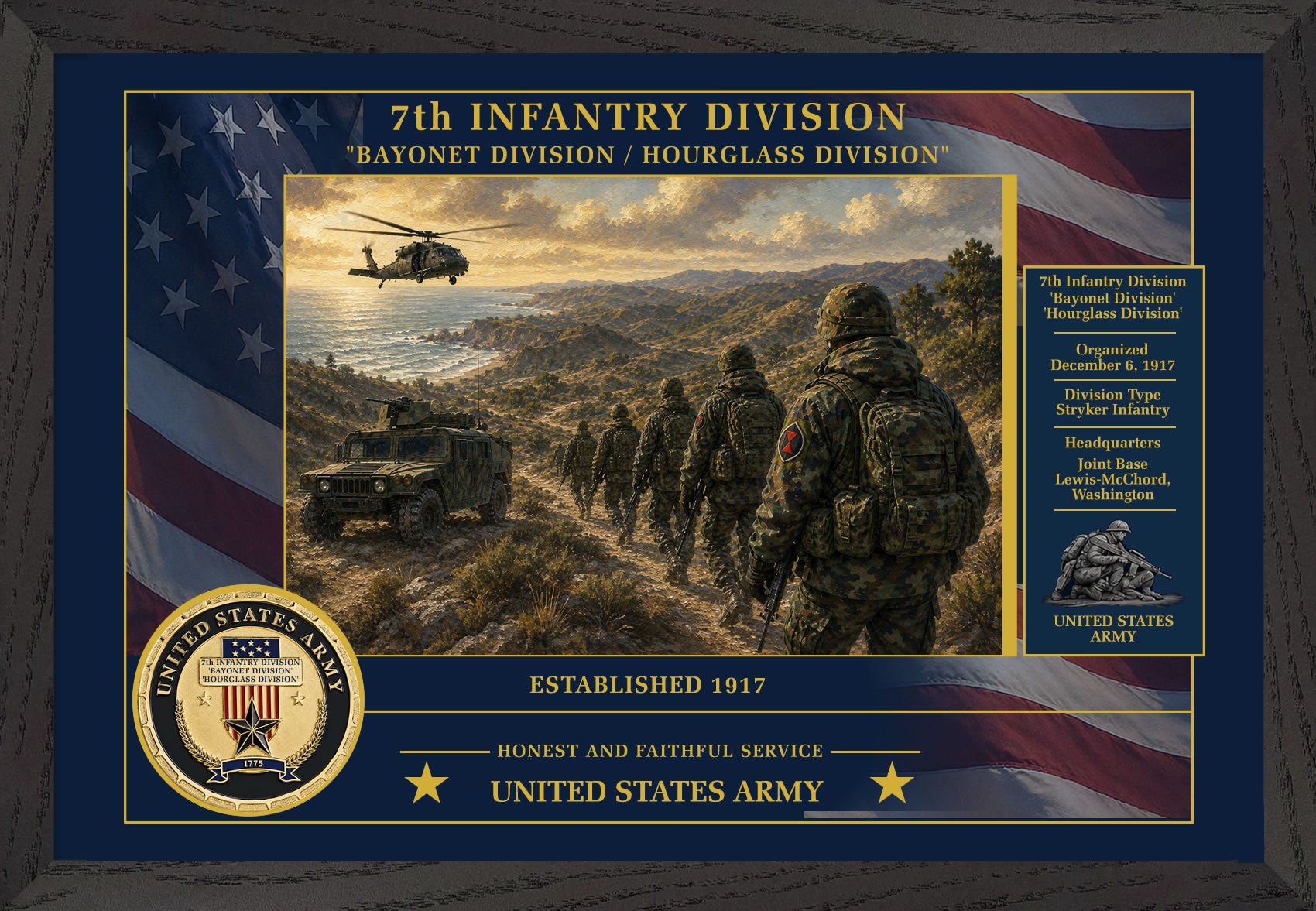 7th Infantry Division Framed Patriotic Army Art