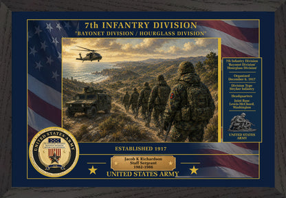 7TH INFANTRY DIVISION FRAMED PATRIOTIC ARMY ART - 9011