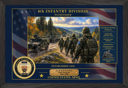 8TH INFANTRY DIVISION FRAMED PATRIOTIC ARMY ART - 9012