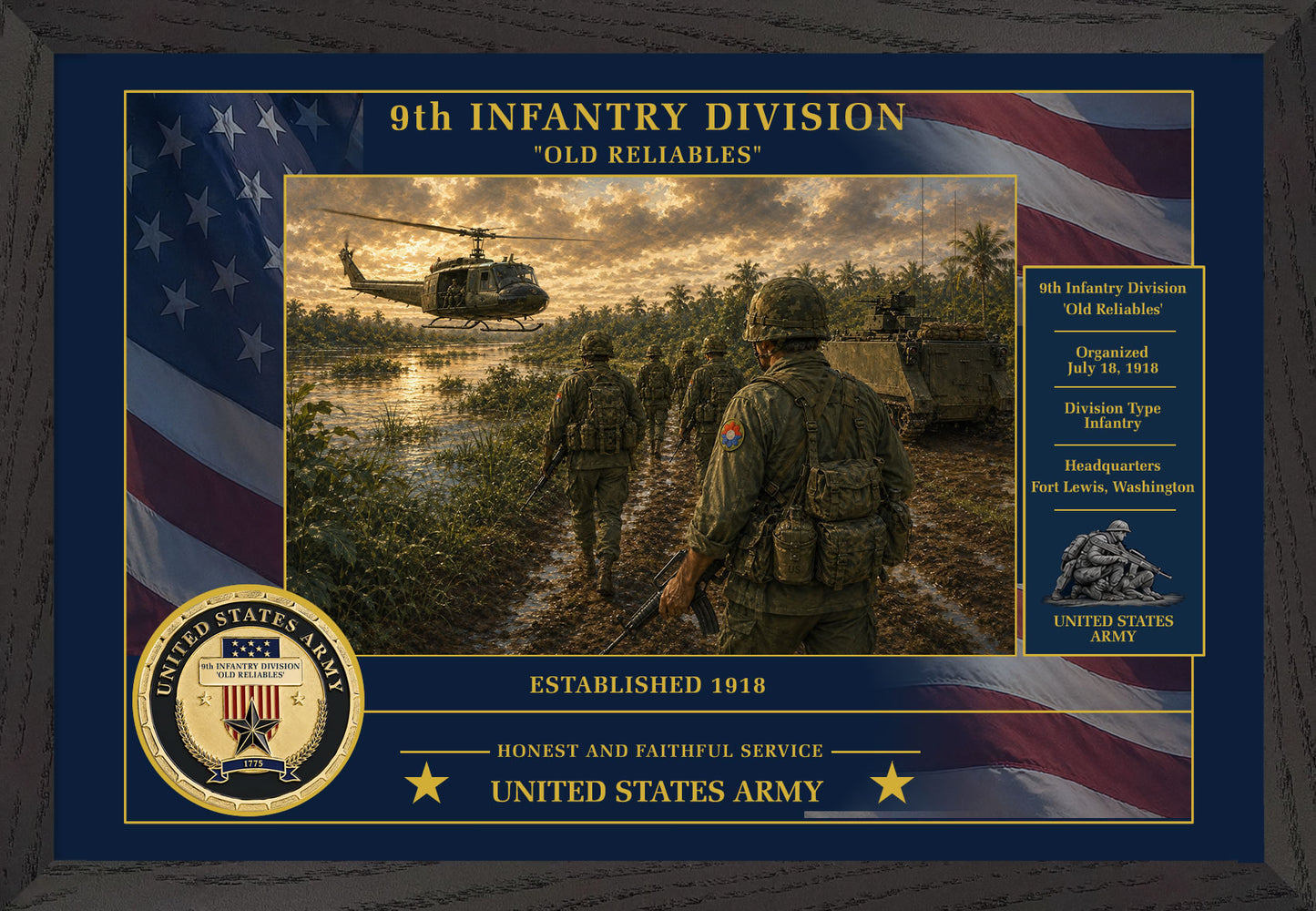 9th Infantry Division Framed Patriotic Army Art