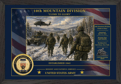 10th Mountain Division Framed Patriotic Army Art