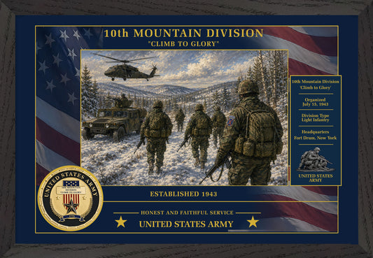10th Mountain Division Framed Patriotic Army Art