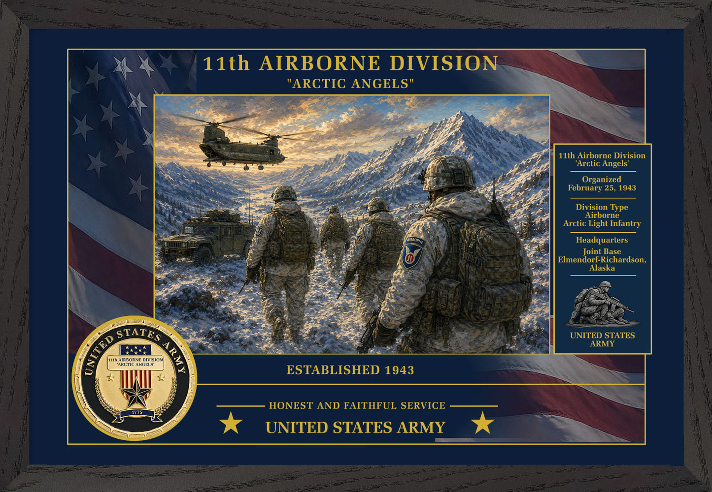 11th Airborne Division Framed Patriotic Army Art