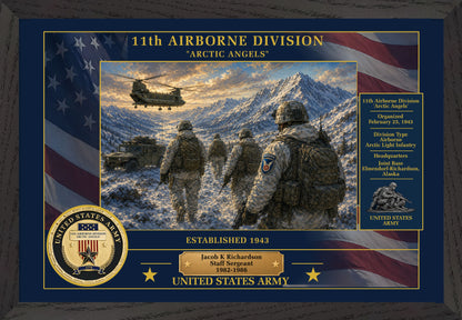 11TH AIRBORNE DIVISION FRAMED PATRIOTIC ARMY ART - 9015