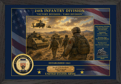 24TH INFANTRY DIVISION FRAMED PATRIOTIC ARMY ART - 9017