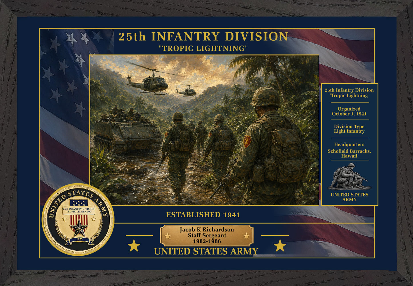 25TH INFANTRY DIVISION FRAMED PATRIOTIC ARMY ART - 9018