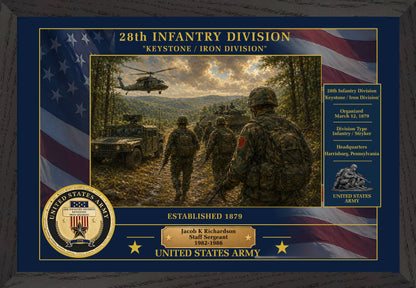 28TH INFANTRY DIVISION FRAMED PATRIOTIC ARMY ART - 9019