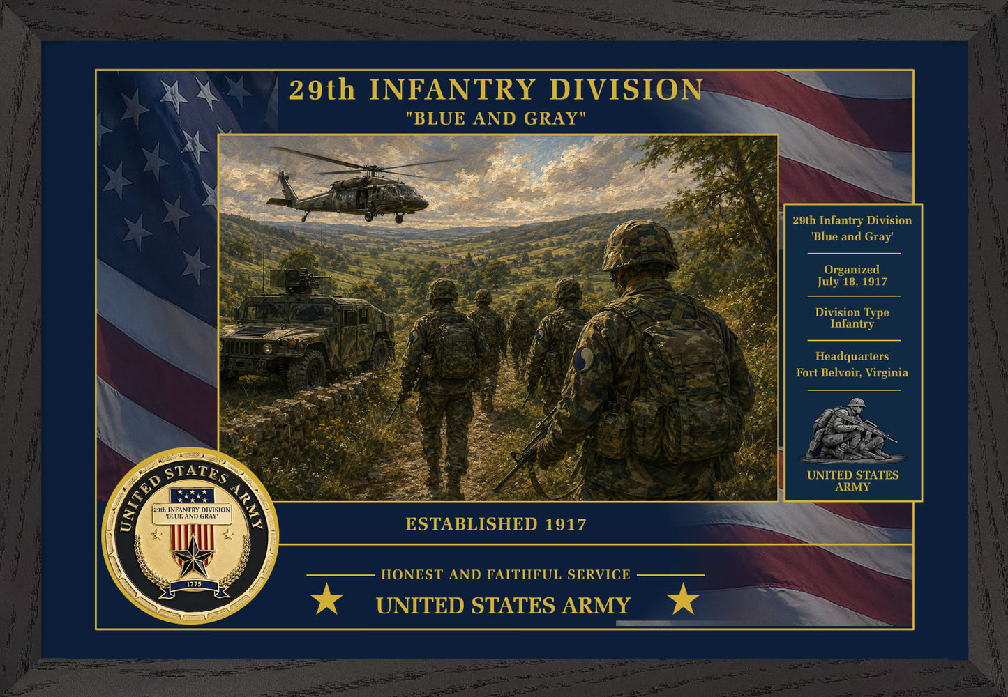 29th Infantry Division Framed Patriotic Army Art