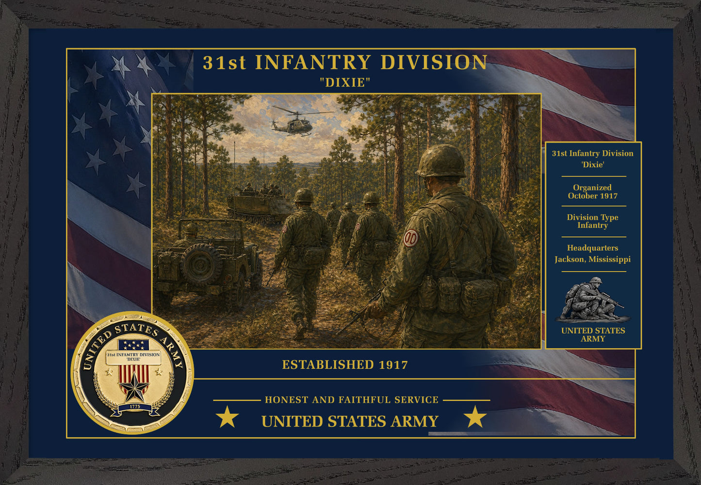 31st Infantry Division Framed Patriotic Army Art