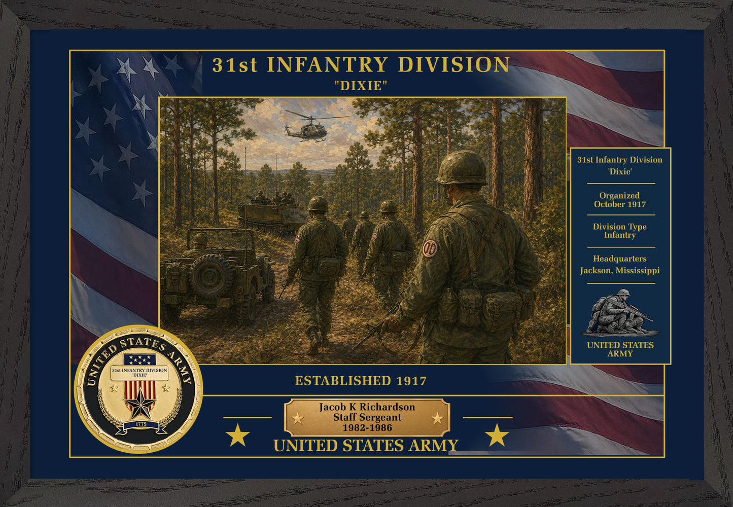 31ST INFANTRY DIVISION FRAMED PATRIOTIC ARMY ART - 9022