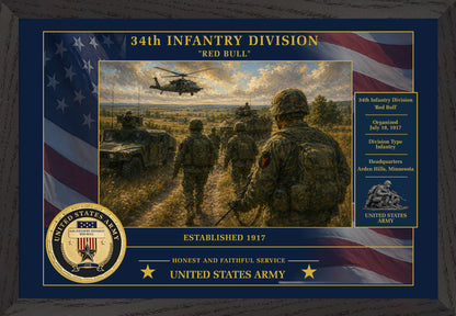 34th Infantry Division Framed Patriotic Army Art