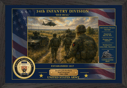 34TH INFANTRY DIVISION FRAMED PATRIOTIC ARMY ART - 9023