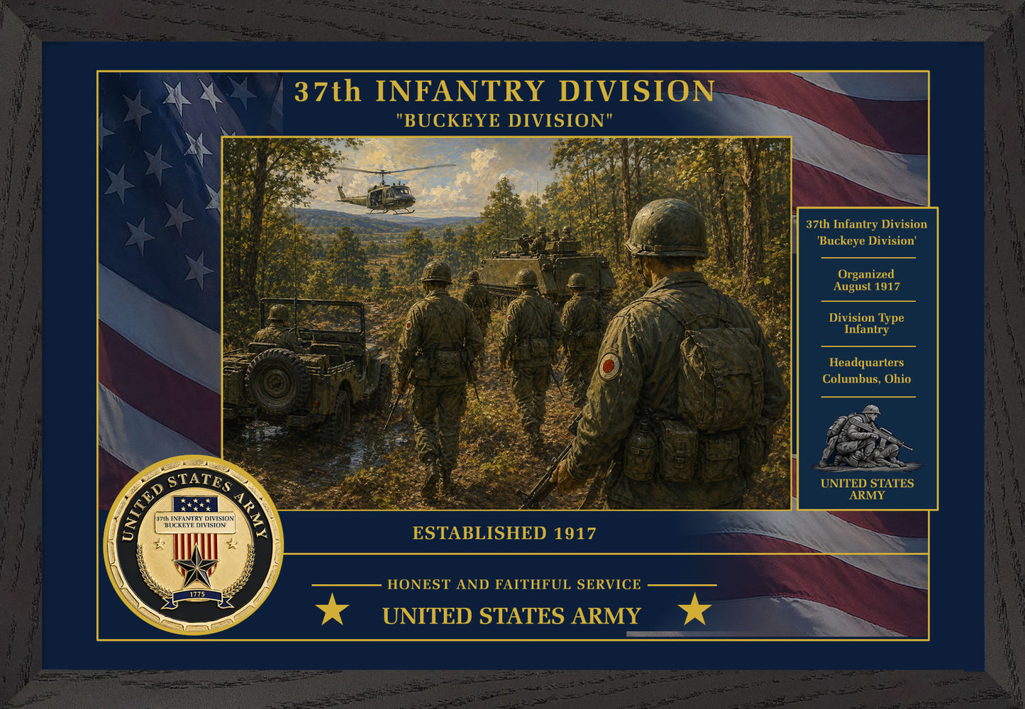37th Infantry Division Framed Patriotic Army Art
