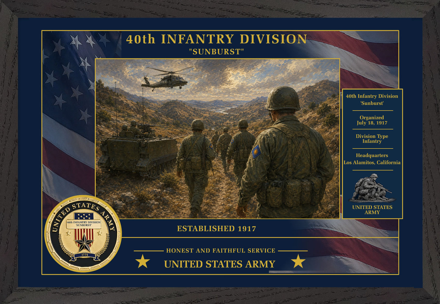40th Infantry Division Framed Patriotic Army Art