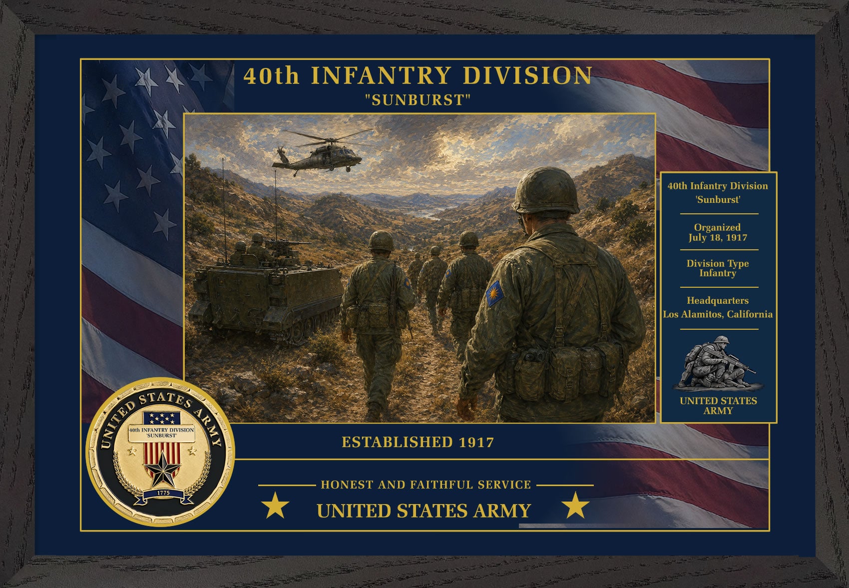 40th Infantry Division Framed Patriotic Army Art