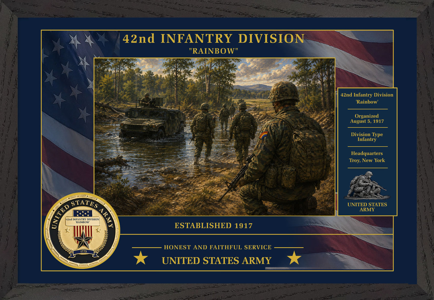 42nd Infantry Division Framed Patriotic Army Art