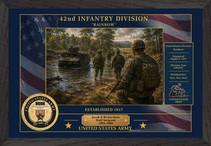 42ND INFANTRY DIVISION FRAMED PATRIOTIC ARMY ART - 9027