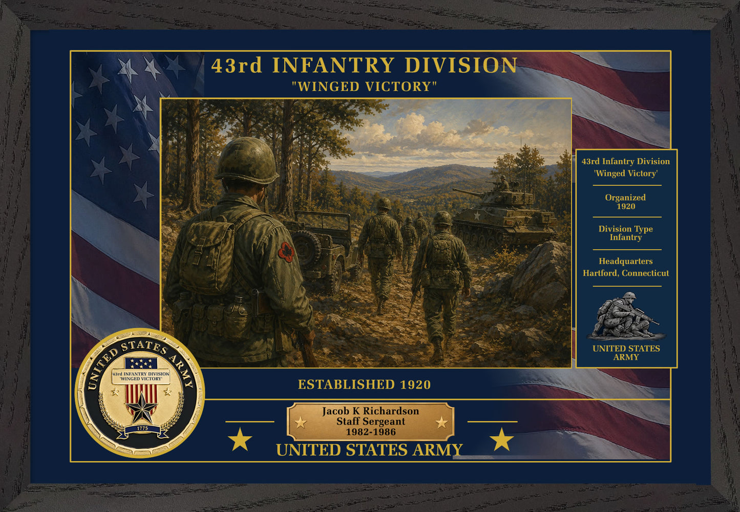 43RD INFANTRY DIVISION FRAMED PATRIOTIC ARMY ART - 9028
