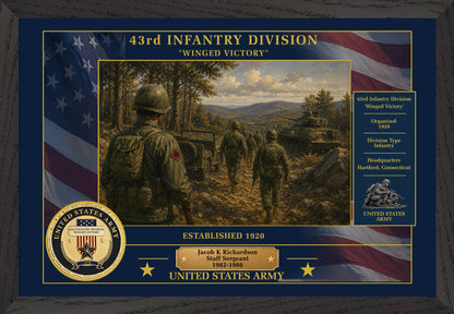 43RD INFANTRY DIVISION FRAMED PATRIOTIC ARMY ART - 9028