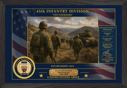 45TH INFANTRY DIVISION FRAMED PATRIOTIC ARMY ART - 9030