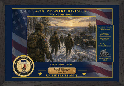 47TH INFANTRY DIVISION FRAMED PATRIOTIC ARMY ART - 9031