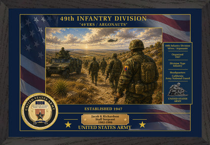 49TH INFANTRY DIVISION FRAMED PATRIOTIC ARMY ART - 9032